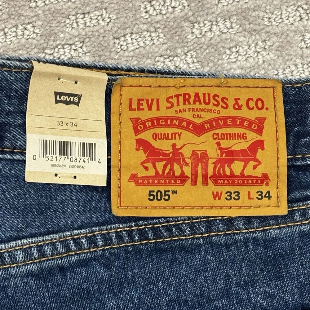 Levis 505 Regular Fit Jeans Medium Blue Stonewash Straight Leg Sz 33X34
